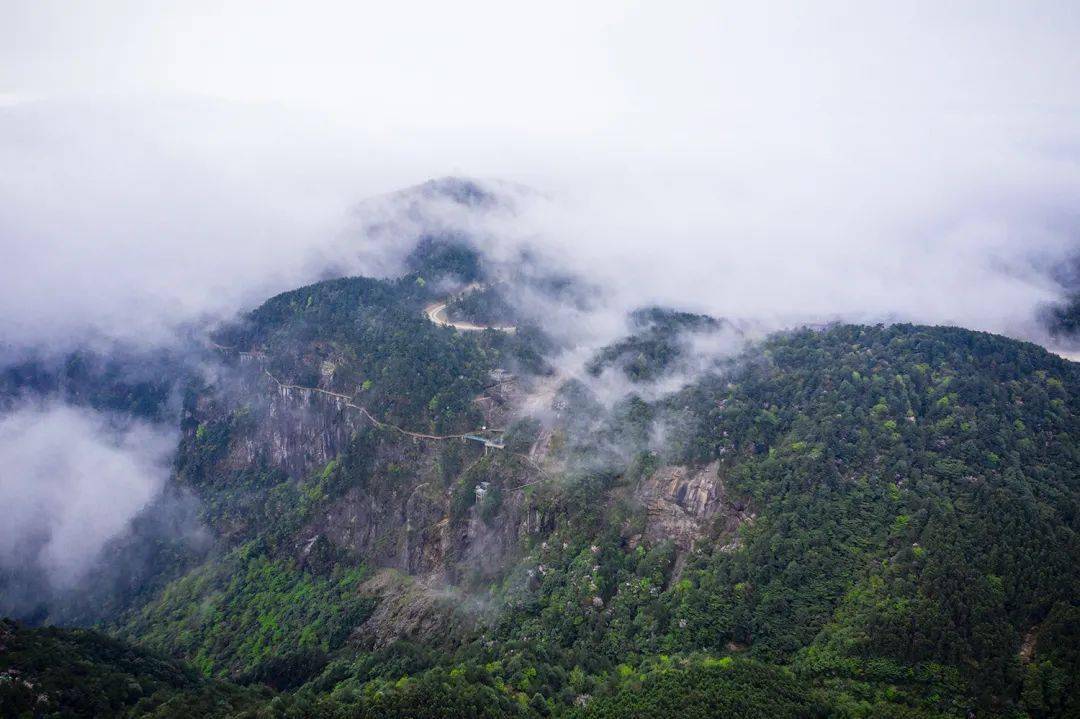 山顶云雾缭绕的梦幻景色